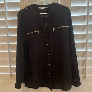 Calvin Klein Black and Gold Sheer Blouse